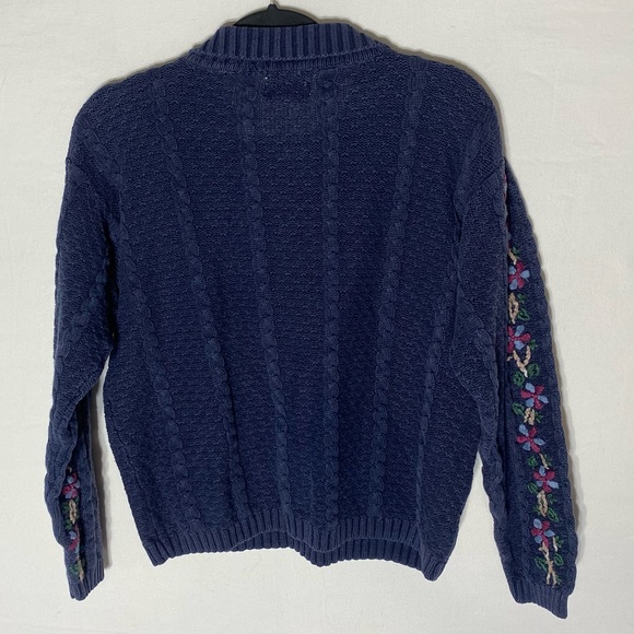 Vintage Christopher & Banks Floral Hand Embroidered Navy Cotton Sweater Ramie M - Picture 14 of 15